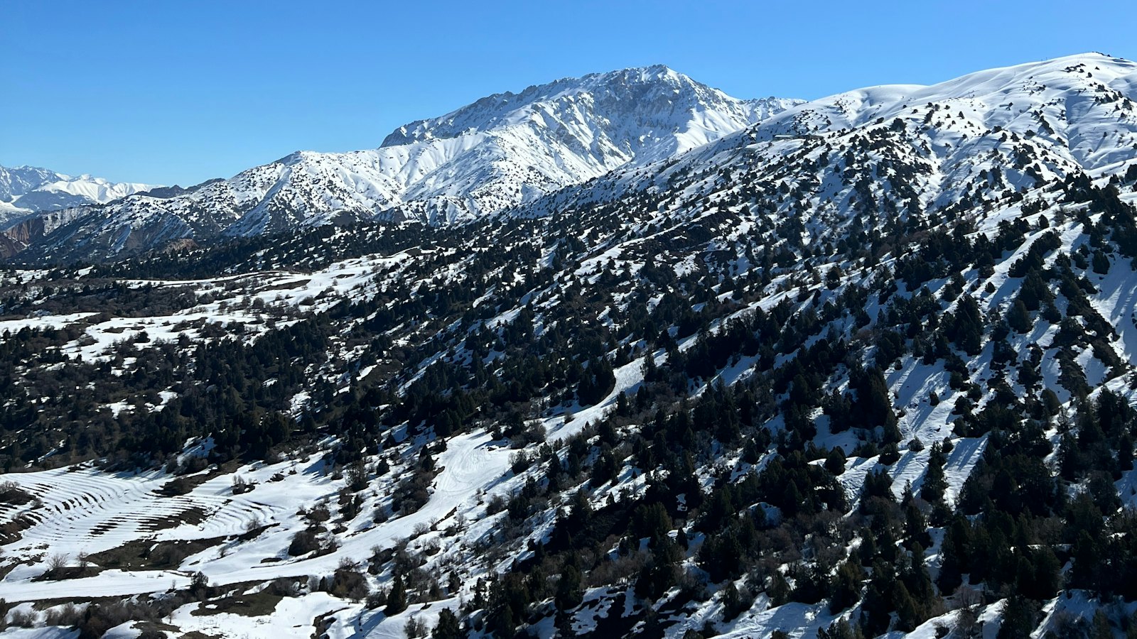 Amirsoy resort mountains in winter