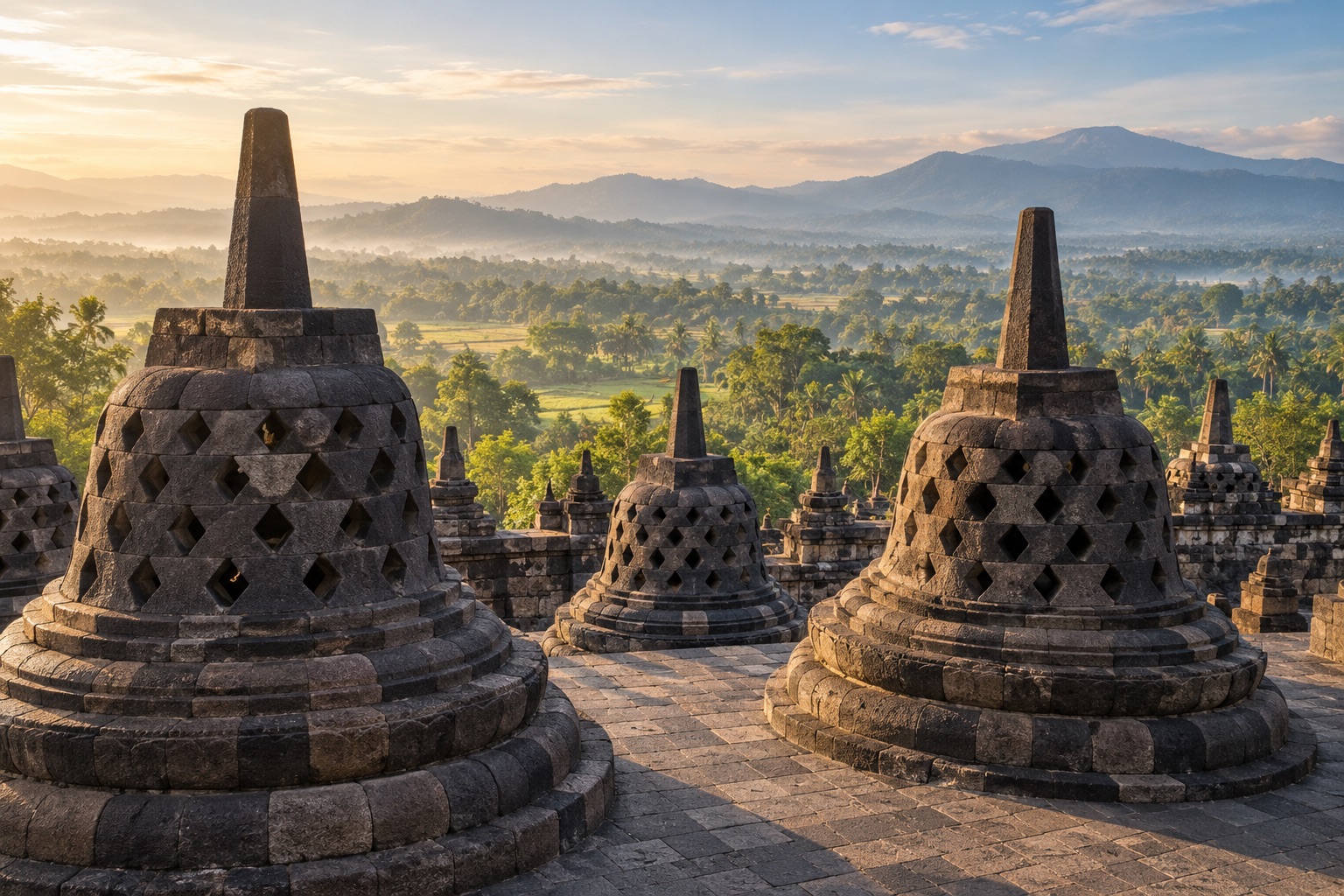 Illustration of Indonesian architecture and nature